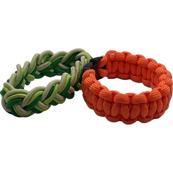 Set Of 2 Paracord Braided Bracelets In Orange & Green - Picture 1 of 5